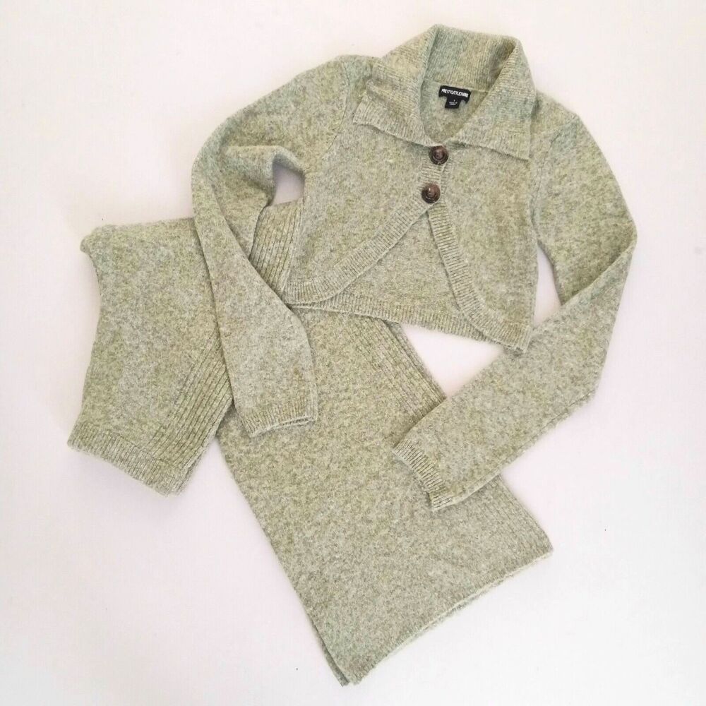 NEW Pretty Little Thing 2 Piece Knit Pant /Crop Top Sweater Moss Green Sz S